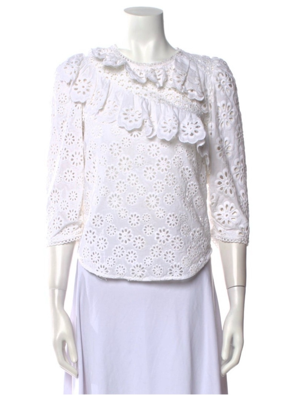 Sea New York White Eyelet Ruffle Blouse